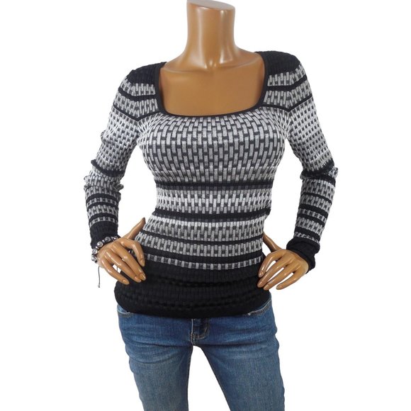 White House Black Market Tops - WHITE HOUSE BLACK MARKET Top M Textured Shirt Stretch Long Sleeves Gray Multi